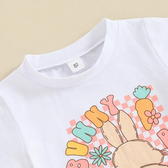 9M-4Y Toddler Girls Easter Short-Sleeved Bunny T-Shirt & Bell Bottoms Set  Girls Clothes   