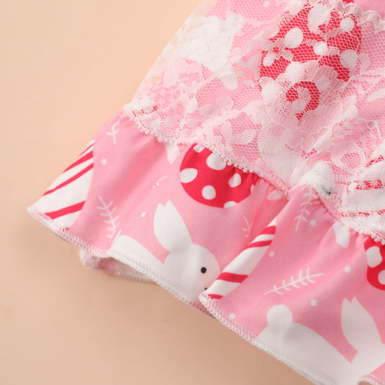 9M-5Y Toddler Girls Easter Lace Flutter Sleeve Bunny Egg Dresses  Girls Clothes   