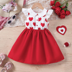 18M-6Y Toddler Girls Flying Sleeve Love Patchwork Dresses  Girls Clothes   