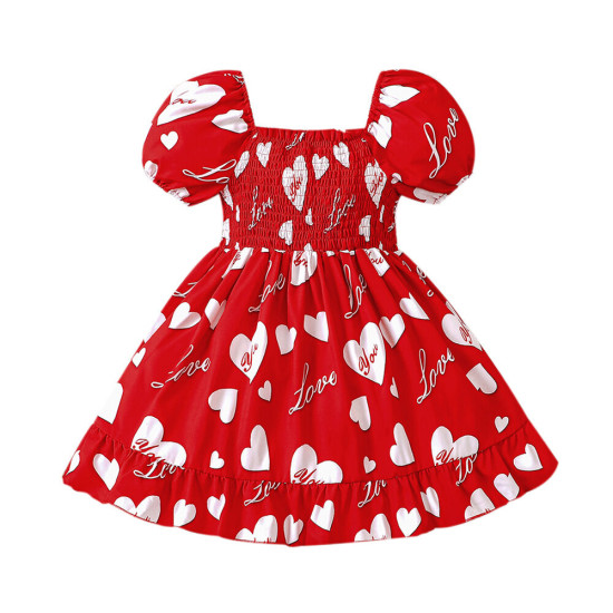 18M-6Y Toddler Girls Valentine's Day Puff Sleeve Love Print Dresses  Girls Clothes   