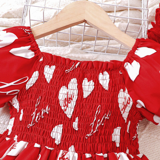 18M-6Y Toddler Girls Valentine's Day Puff Sleeve Love Print Dresses  Girls Clothes   