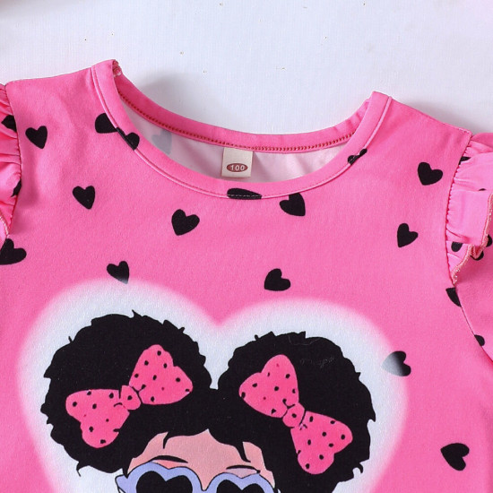 18M-6Y Toddler Girls Valentine's Day Heart Afro T-shirt Color Block Flare Pants Set  Girls Clothes   