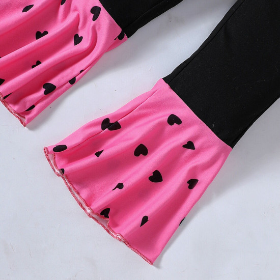 18M-6Y Toddler Girls Valentine's Day Heart Afro T-shirt Color Block Flare Pants Set  Girls Clothes   