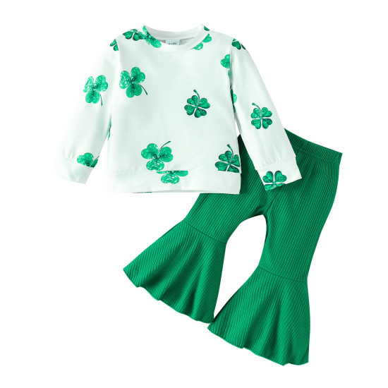 9M-4Y Toddler Girls Sets St. Patrick'S Day Tops And Flared Pants  Girls Clothes   