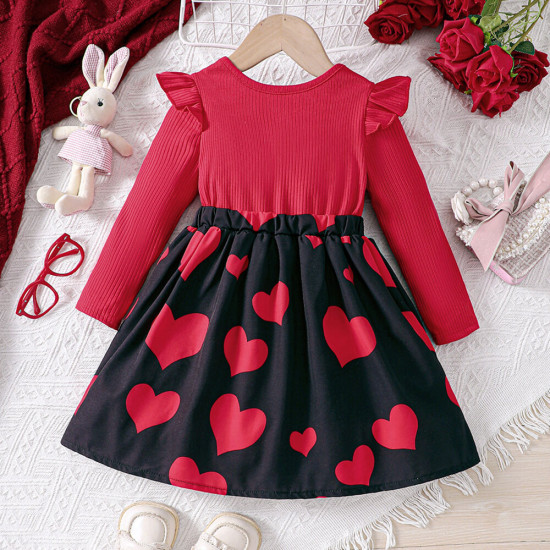 18M-6Y Toddler Girls Valentine's Day Heart Bow Long Dresses  Girls Clothes   