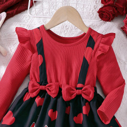 18M-6Y Toddler Girls Valentine's Day Heart Bow Long Dresses  Girls Clothes   