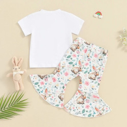 9M-4Y Toddler Girls Sets Easter Bunny Print T-Shirts & Flared Pants  Girls Clothes   
