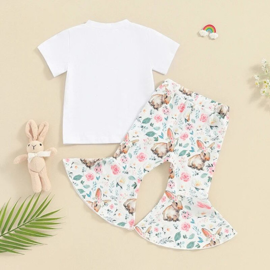 9M-4Y Toddler Girls Sets Easter Bunny Print T-Shirts & Flared Pants  Girls Clothes   