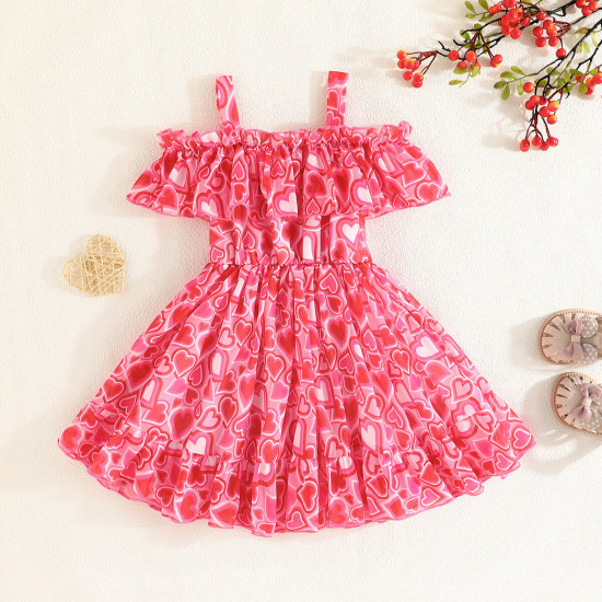 9M-6Y Toddler Girls Valentine's Day Love Chiffon Dresses  Girls Clothes   