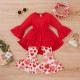 18M-6Y Toddler Girls Valentine'S Day 3pcs Ruffled Hem Top & Shorts & Headband  Girls Clothes   