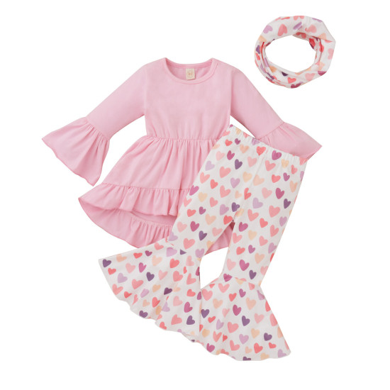 18M-6Y Toddler Girls Valentine'S Day 3pcs Ruffled Hem Top & Shorts & Headband  Girls Clothes   