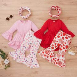 18M-6Y Toddler Girls Valentine'S Day 3pcs Ruffled Hem Top & Shorts & Headband  Girls Clothes   