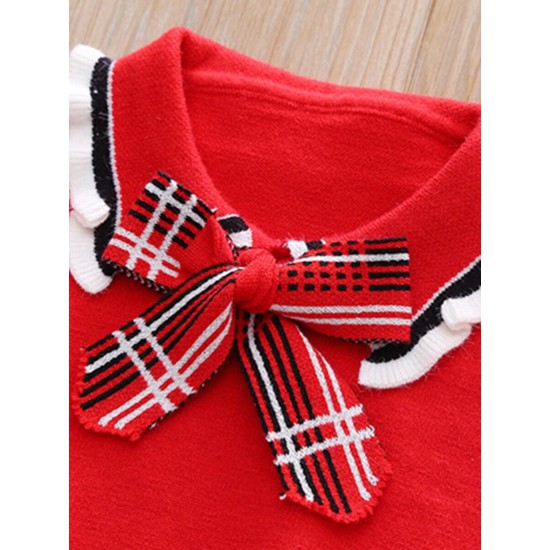 Two Pieces School Wear Checked Print Knit Kid Girls Outfits Sets Tie Sweater And Skirt 210722664  