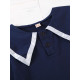 2 Pieces Kid Girl School Uniform Set Contrast Collar Top With Pleated Skirt  