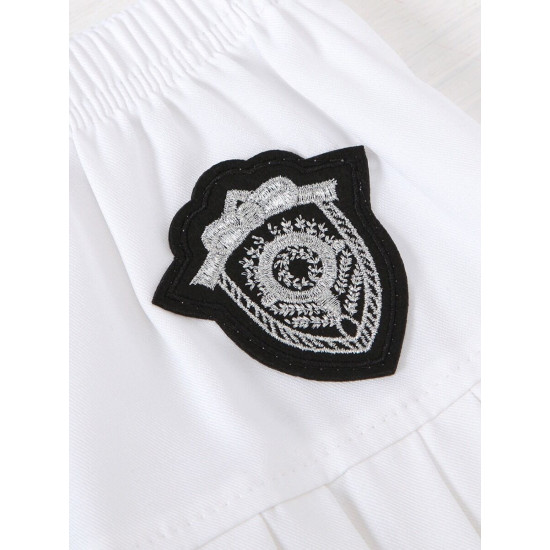 2 Pieces Kid Girl School Uniform Set Contrast Collar Top With Pleated Skirt  