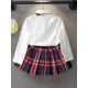 2 Pieces Kid Girl Bowknot Blouse With Pleated Plaid Skirt Set  