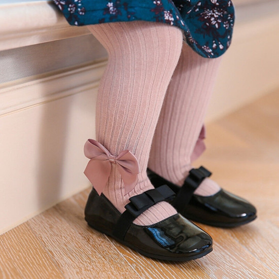 Kid Girl Bow Hem Plain Tights  