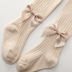 Kid Girl Bow Hem Plain Tights  