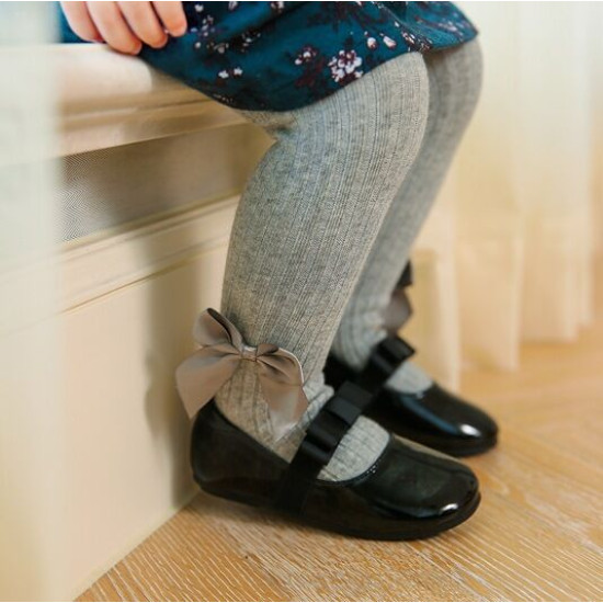 Kid Girl Bow Hem Plain Tights  