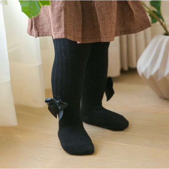 Kid Girl Bow Hem Plain Tights  