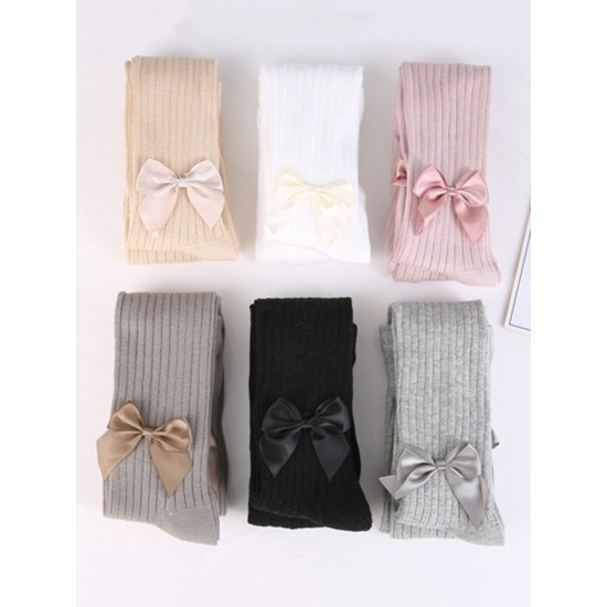Kid Girl Bow Hem Plain Tights  