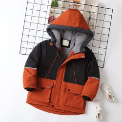 4-10Y Kids Boys Zipper Hooded Color Block Down Jackets  Kids Clothing   