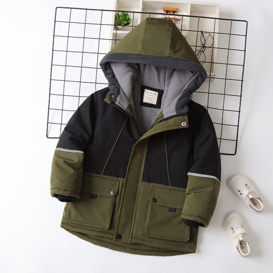 4-10Y Kids Boys Zipper Hooded Color Block Down Jackets  Kids Clothing   