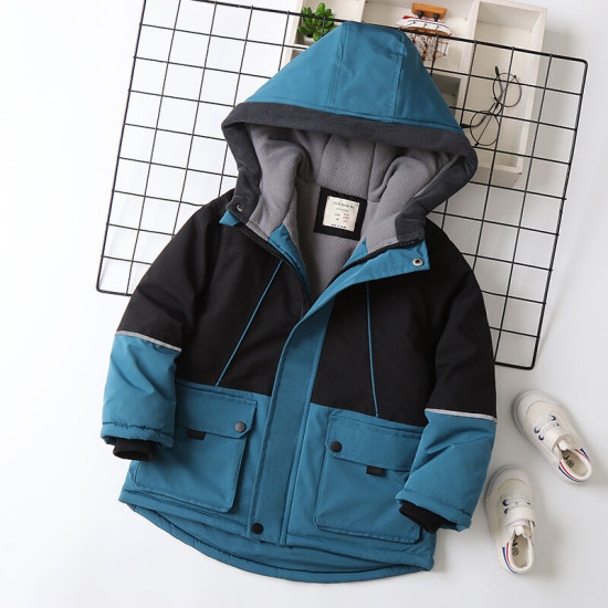 4-10Y Kids Boys Zipper Hooded Color Block Down Jackets  Kids Clothing   