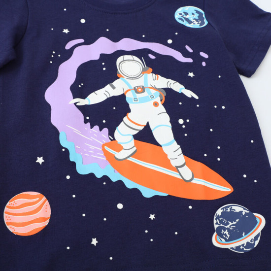 18M-7Y Toddler Boys Cartoon Glow-In-The-Dark Spaceman Short Sleeve T-Shirts  Boys Clothes   