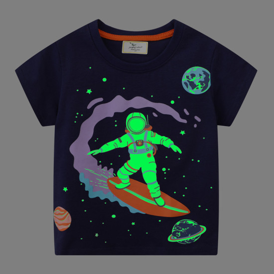 18M-7Y Toddler Boys Cartoon Glow-In-The-Dark Spaceman Short Sleeve T-Shirts  Boys Clothes   