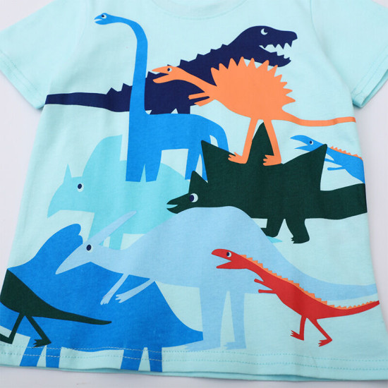 18M-7Y Toddler Boys Dinosaur Print Shorts Sleeve T-Shirts  Boys Clothing   