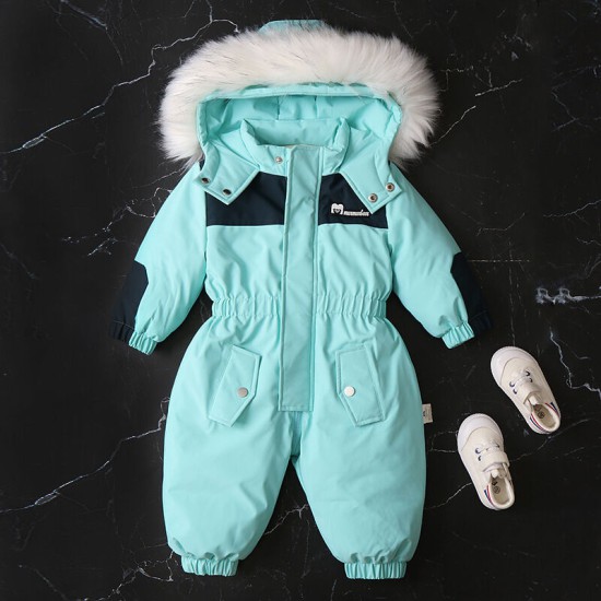 18M-5Y Fur Collar Hooded Plus Fleece Toddler Ski Jumpsuit  Toddler Boutique Clothing   