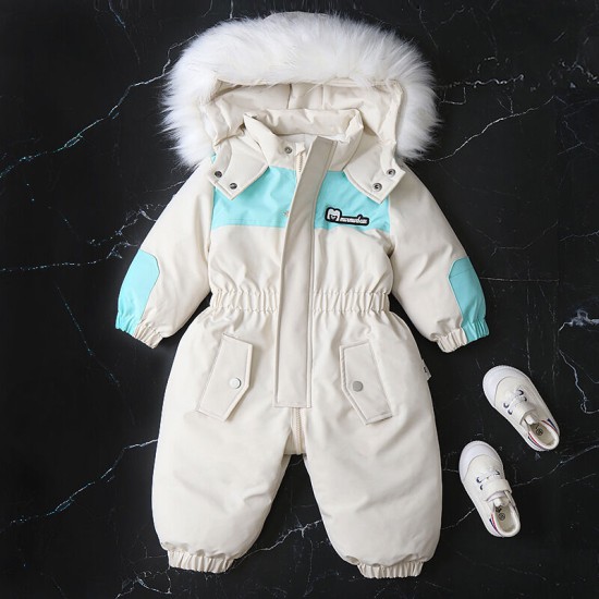 18M-5Y Fur Collar Hooded Plus Fleece Toddler Ski Jumpsuit  Toddler Boutique Clothing   