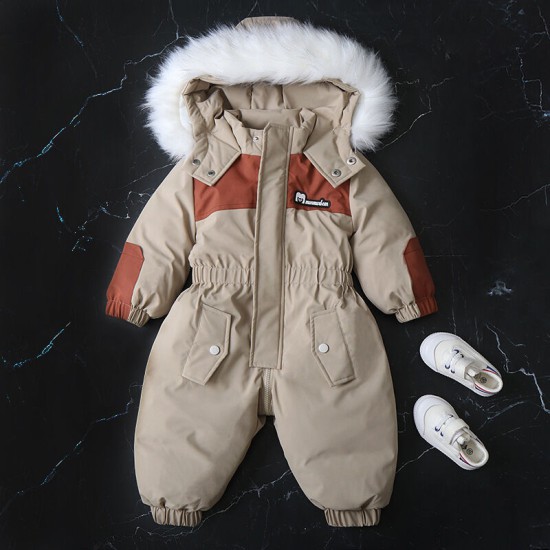 18M-5Y Fur Collar Hooded Plus Fleece Toddler Ski Jumpsuit  Toddler Boutique Clothing   