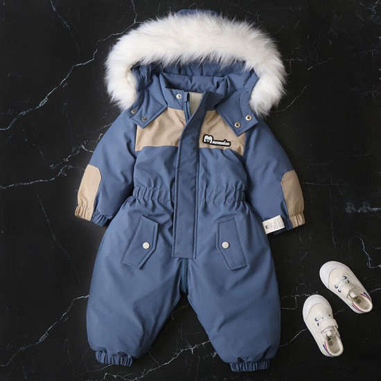 18M-5Y Fur Collar Hooded Plus Fleece Toddler Ski Jumpsuit  Toddler Boutique Clothing   