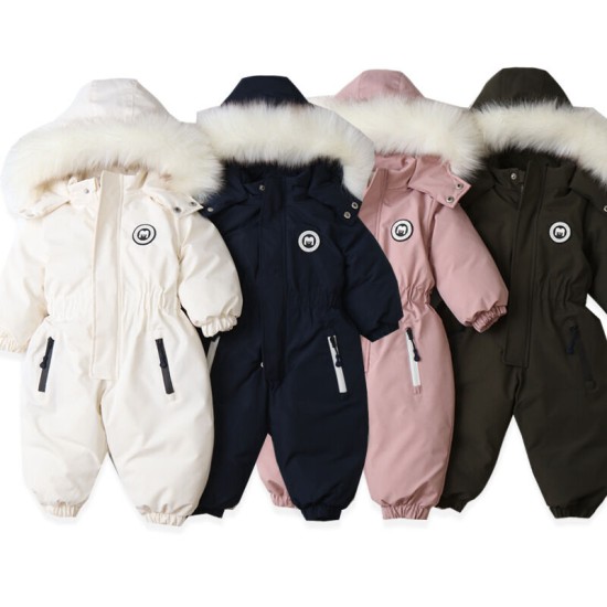 18M-5Y Fur Collar Hooded Plus Fleece Toddler Ski Jumpsuit  Toddler Boutique Clothing   
