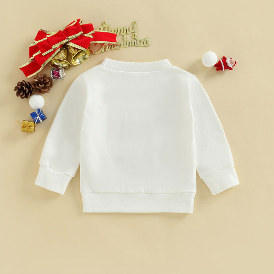 3M-3Y Round Neck Letter Print Long Sleeve White Tops Baby  Clothing   