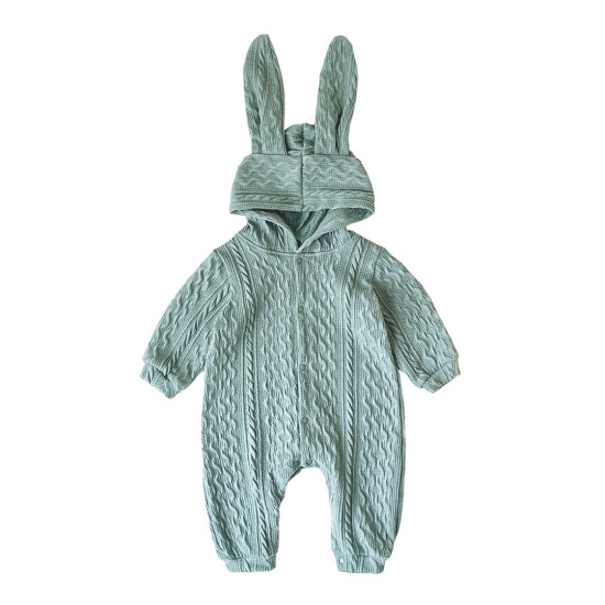 3M-3Y Bunny Ear Texture Vintage Solid Color Onesies Romper Jumpsuit Baby  Clothing   