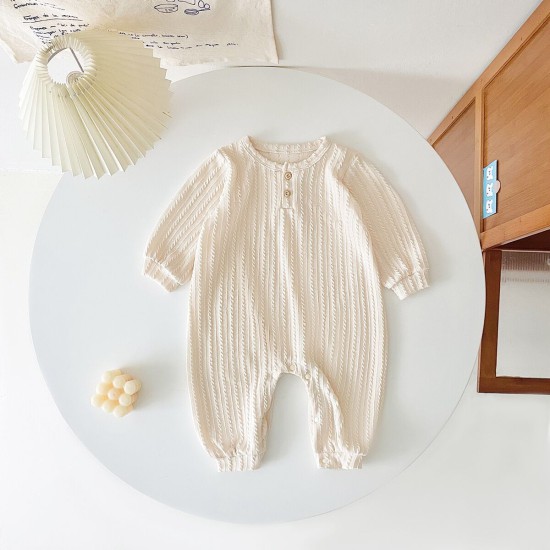  3M-3Y Solid Color Button Thick Line Sweater Long Sleeve Onesies Romper Jumpsuit Baby  Clothing   