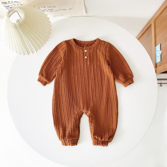  3M-3Y Solid Color Button Thick Line Sweater Long Sleeve Onesies Romper Jumpsuit Baby  Clothing   