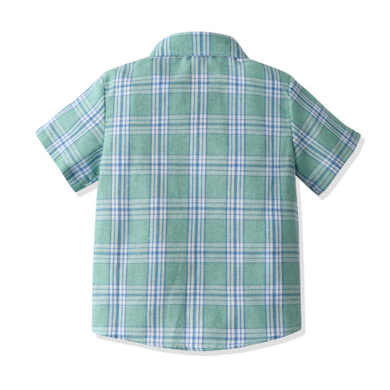 18M-7Y Toddler Boys Green Plaid Short Sleeve Shirts  Boys Clothes   