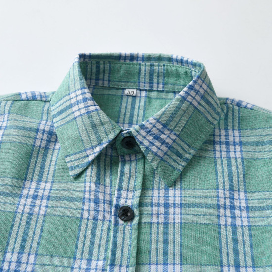 18M-7Y Toddler Boys Green Plaid Short Sleeve Shirts  Boys Clothes   