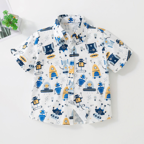 18M-7Y Toddler Boys Casual Vacation Printed Top Short-Sleeved Shirts  Boys Clothing   