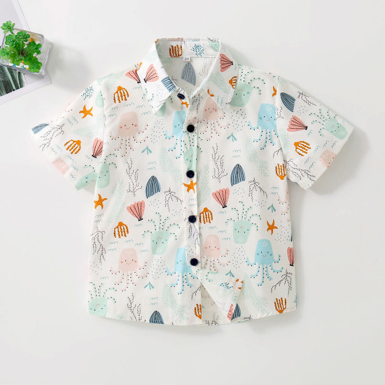 18M-7Y Toddler Boys Casual Vacation Printed Top Short-Sleeved Shirts  Boys Clothing   