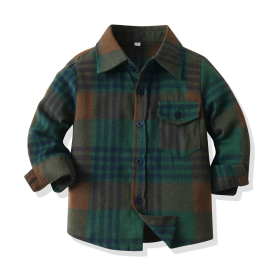 12M-6Y Toddler Boys Lapel Plaid Long Sleeve Casual Shirts  Boys Clothing   