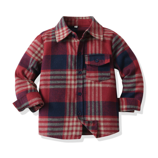 12M-6Y Toddler Boys Lapel Plaid Long Sleeve Casual Shirts  Boys Clothing   