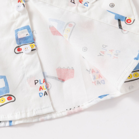 18M-6Y Toddler Boys Dinosaur Car Print Short Sleeve Lapel Shirts  Boys Clothing   
