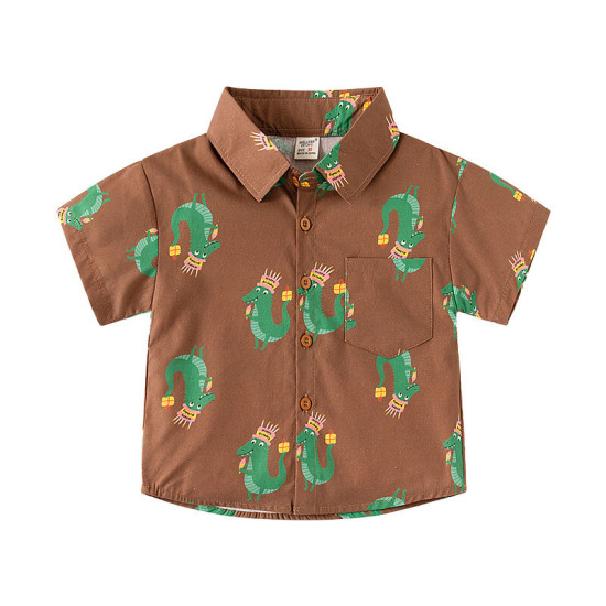 18M-6Y Toddler Boys Dinosaur Car Print Short Sleeve Lapel Shirts  Boys Clothing   