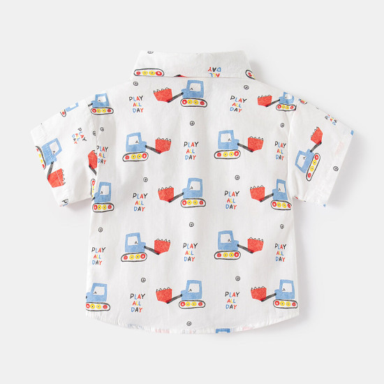 18M-6Y Toddler Boys Dinosaur Car Print Short Sleeve Lapel Shirts  Boys Clothing   