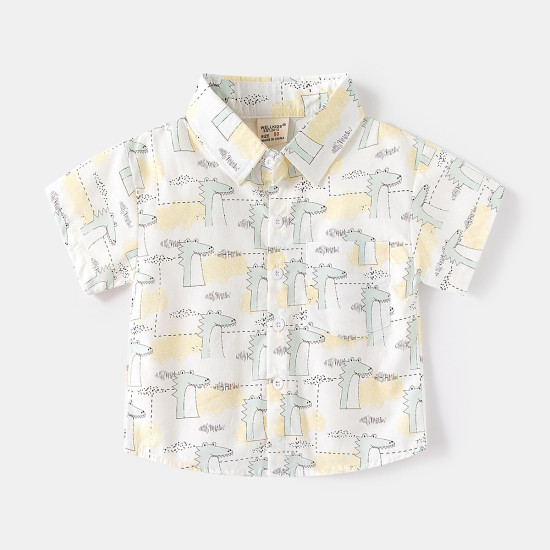 18M-6Y Toddler Boys Dinosaur Car Print Short Sleeve Lapel Shirts  Boys Clothing   